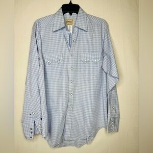Vintage Rockmount RanchWear Mens Blue Plaid Shirt Small Pearl Snap Western Rodeo